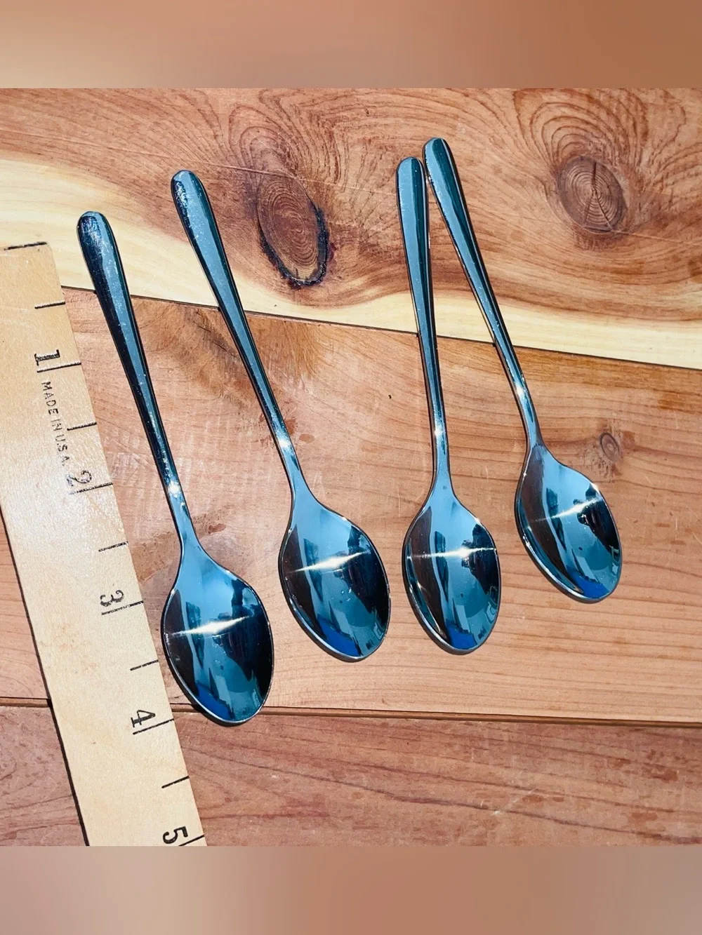 4 Wallace Stainless Steel, Demitasse Spoons, Espresso Coffee Spoons, Stamped.